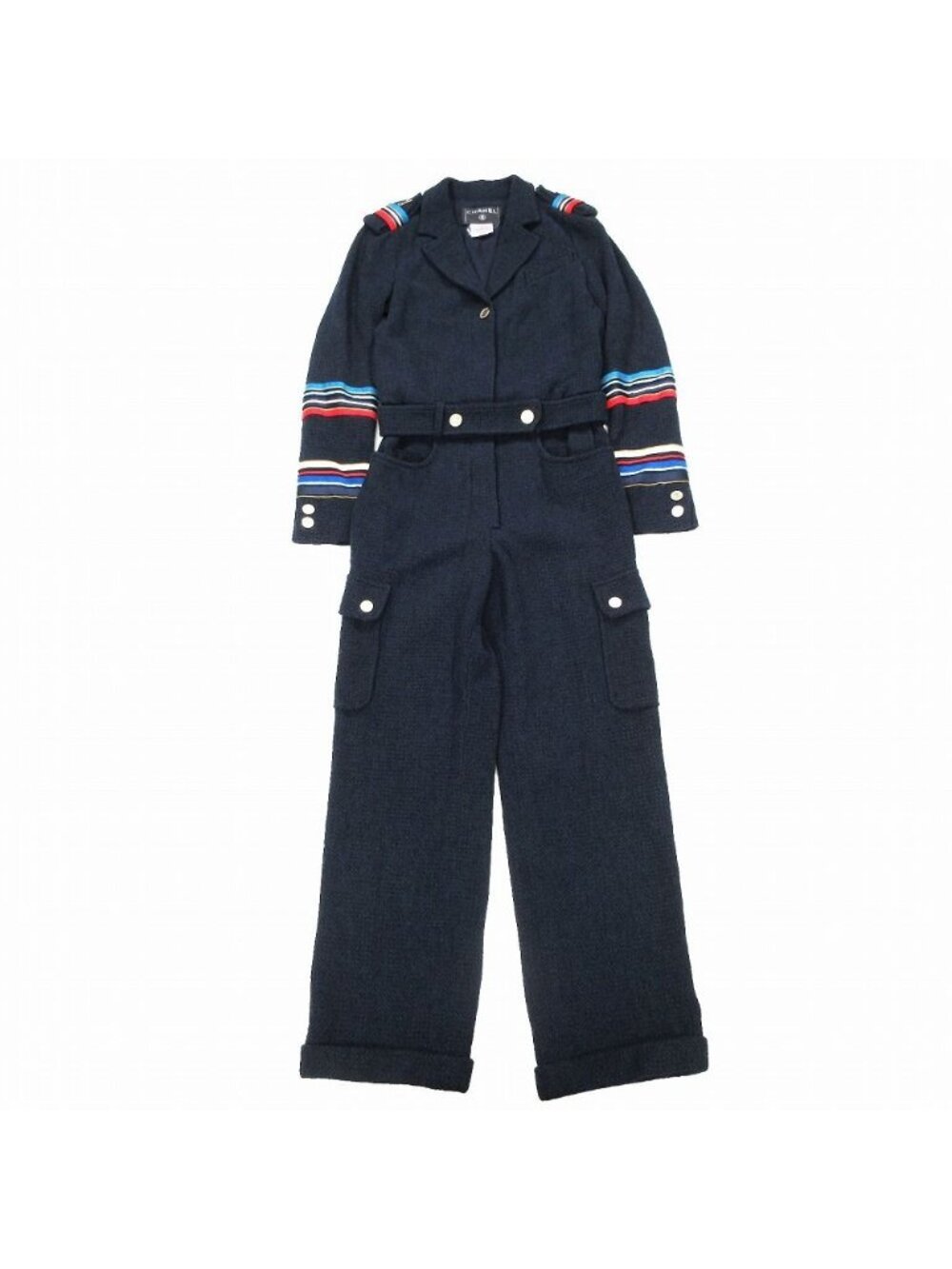 Chanel 08c Airplane Button Tweed Jumps All in One Navy 36